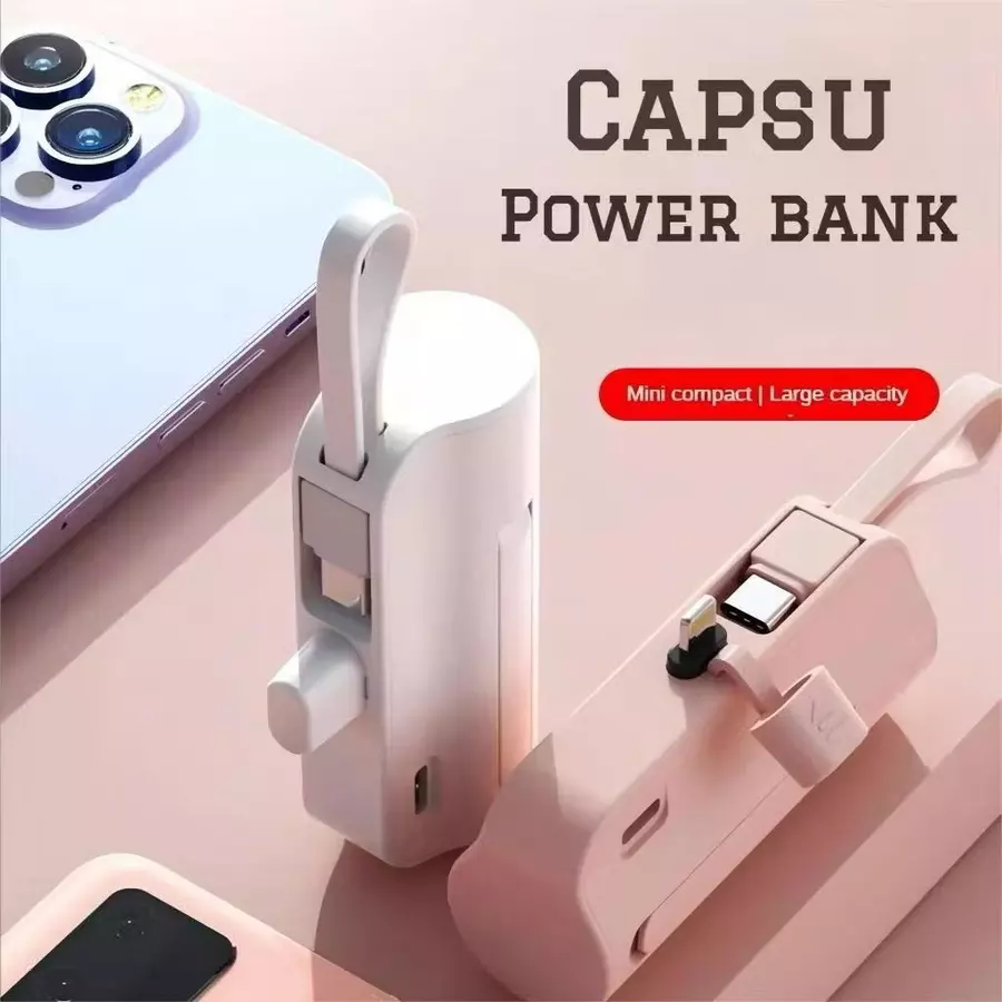 Carregador Portatil Mini  Power Bank 1.0000mAh Sem Fio 2em1 Carregador para iPhone e Tipo-C