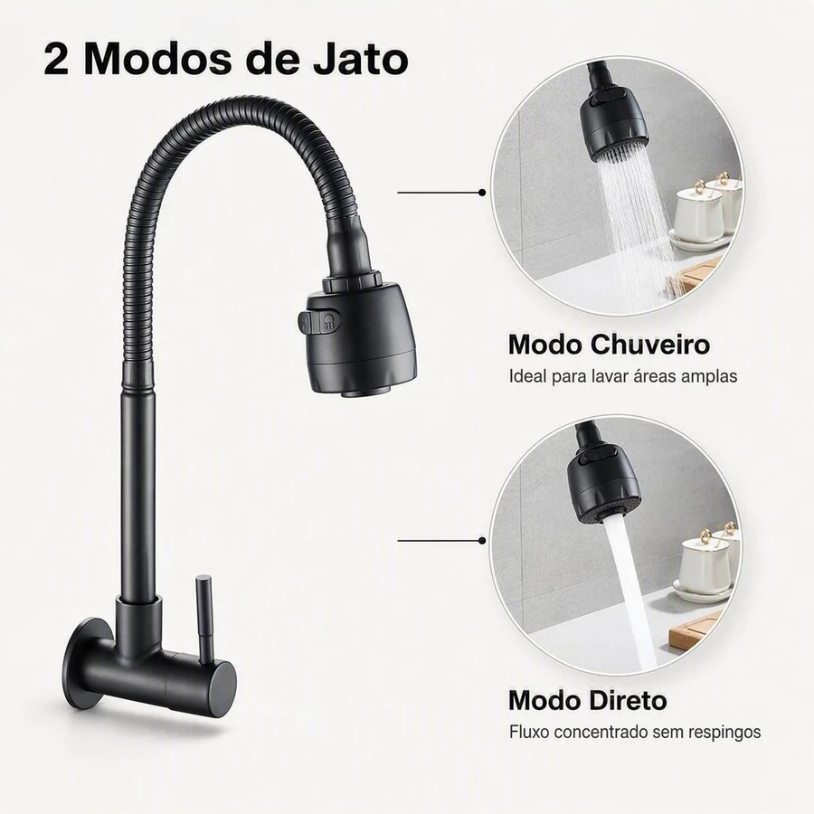 Inox Torneira  Prata/Preto Com Chuveiro Com Rotação De 360° Cozinha Luxo Parede Promoção