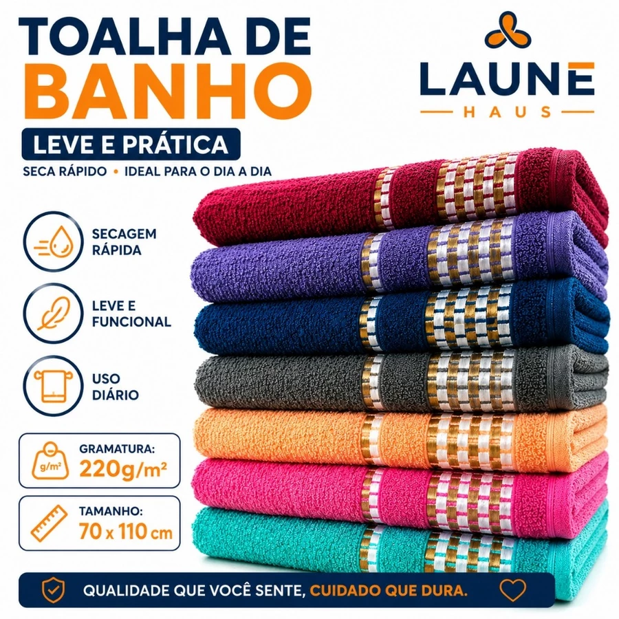 kit 03 Toalha de Banho modelo dallas 100% Algodão Absorção Alta laune Haus