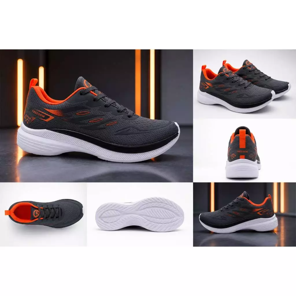 Tenis Masculino Escolar Academia Corrida Original FREEDOM Corrida Caminhada Lançamento EXCLUSIVO CINZA GRAVITE e LARANJA