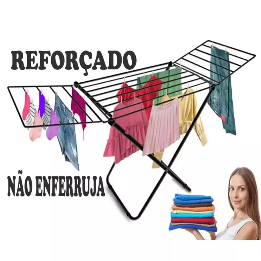 Varal De Chão Com Abas Reforçado Dobrável Aço Secalux 12kg Varal de Apartamento Retratil