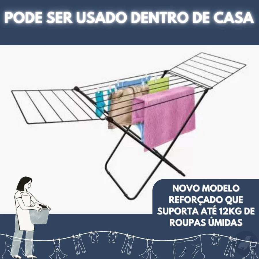 Varal De Chão INOX Reforçado Com Abas Retrátil SECALUX
